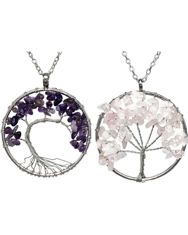 Two Handmade Tree of Life Multi Colors Crystal Gemstone Wire Braided Pendant Necklace Purple+ $8.00 Necklaces