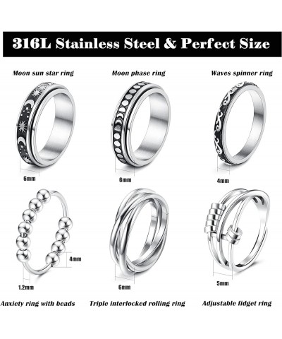 Stainless Steel Fidget Rings for Women Mens Spinner Rings Flower Moon Star Cool Anxiety Rings Stress Relieving Wedding Promis...