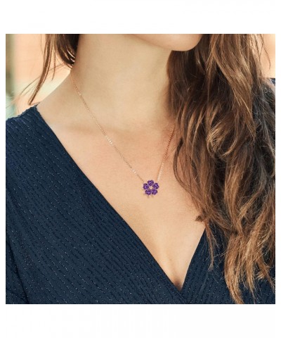 18K Rose Gold Plated Silver Purple Amethyst and White Topaz Pendant Necklace For Women (4.04 Cttw, Gemstone Birthstone, Heart...