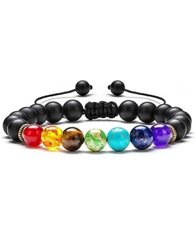 7 Chakra 8mm Natural Stone Bracelet Black Lava Rock Bracelet Stress Relief Yoga Beads Anxiety Bracelet Adjustable Braided Rop...