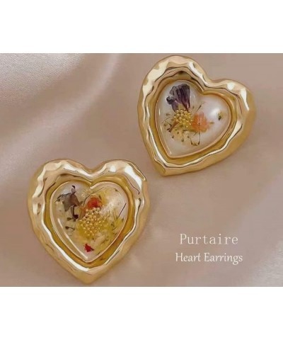 Handmade Flower Earrings for Women, French Style Vintage Earrings Jewelry with Preserved Petals Gift Box B-Heart Earrings $12...