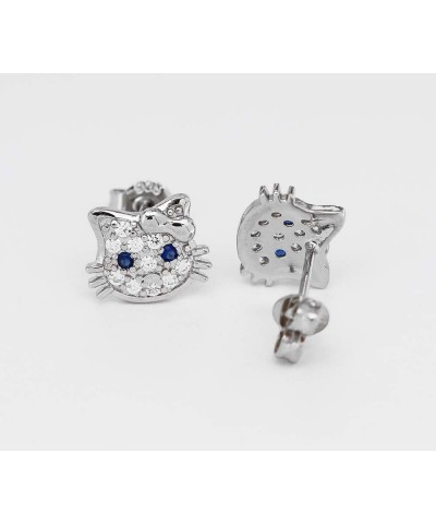 silver earrings for women, sterling silver Blue eye Cubic Zircons cute Cat Love Stud Earrings For Women Girls, Friendship Cut...