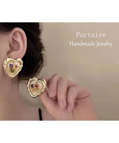 Handmade Flower Earrings for Women, French Style Vintage Earrings Jewelry with Preserved Petals Gift Box B-Heart Earrings $12...