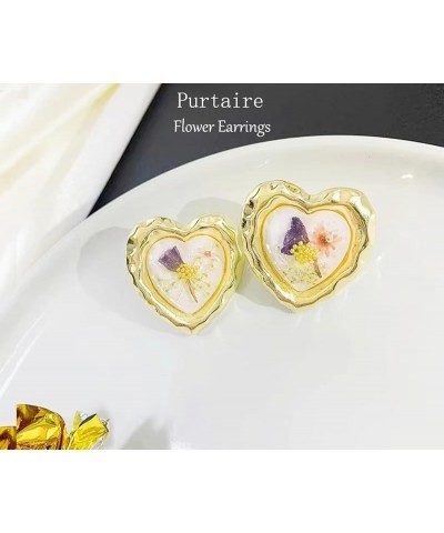 Handmade Flower Earrings for Women, French Style Vintage Earrings Jewelry with Preserved Petals Gift Box B-Heart Earrings $12...