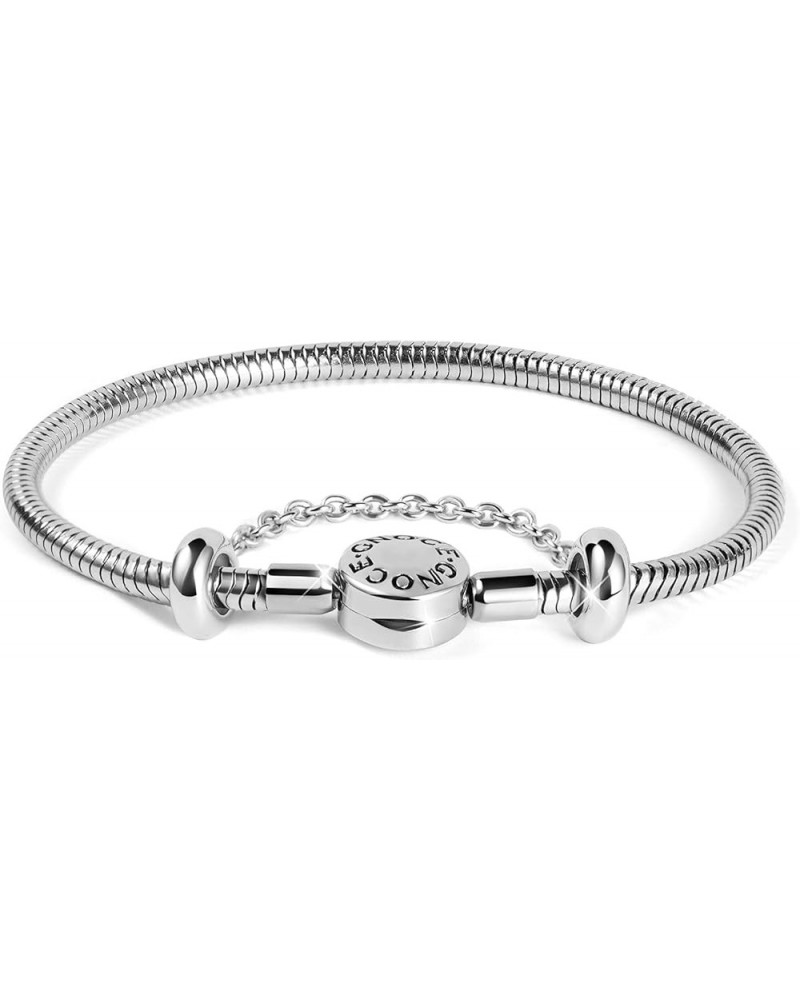 Charm Bracelet With Safety Chain Stainless Steel Snake Chain Metal Basic Charm Bracelet DIY Bangle with Round shaped Clasp 21...