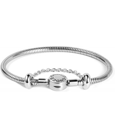 Charm Bracelet With Safety Chain Stainless Steel Snake Chain Metal Basic Charm Bracelet DIY Bangle with Round shaped Clasp 21...