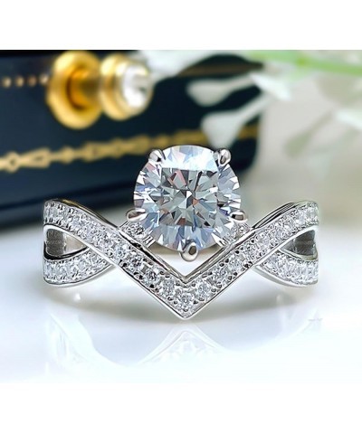 925 Sterling Silver Shiny Full Diamond Ring Cubic Zirconia Cocktail Rings CZ Diamond Ring Eternity Engagement Wedding Band Ri...