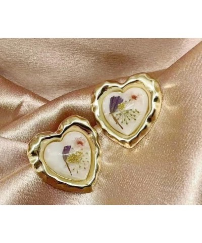 Handmade Flower Earrings for Women, French Style Vintage Earrings Jewelry with Preserved Petals Gift Box B-Heart Earrings $12...