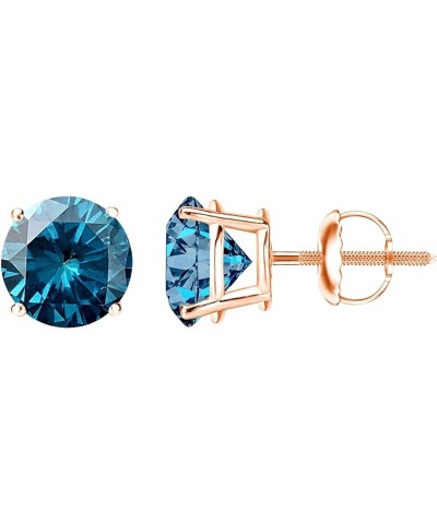 1/2-10 Carat Total Weight Blue Diamond Stud Earrings 4 Prong Screw Back 2.0 Carat 14K Rose Gold $1.00 Earrings