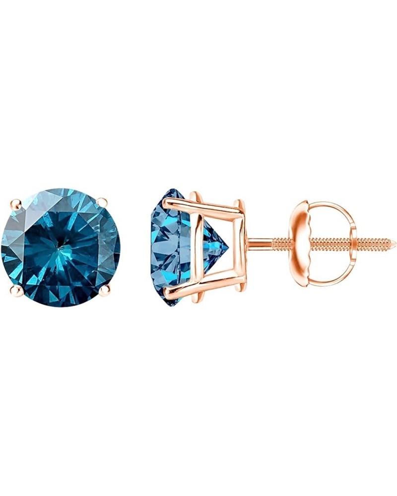 1/2-10 Carat Total Weight Blue Diamond Stud Earrings 4 Prong Screw Back 2.0 Carat 14K Rose Gold $1.00 Earrings