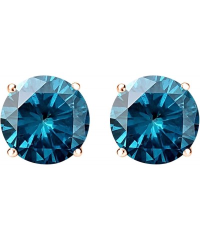 1/2-10 Carat Total Weight Blue Diamond Stud Earrings 4 Prong Screw Back 2.0 Carat 14K Rose Gold $1.00 Earrings