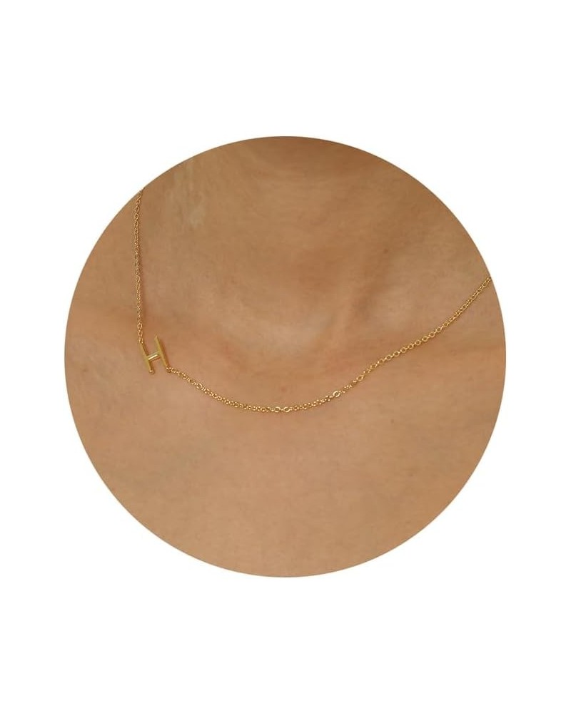 Sideways Initial Necklaces for Women, 14k Gold Plated Initial Necklace Dainty Gold Letter Necklace Simple Gold Choker Necklac...