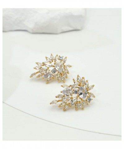 Trendy Cluster Leaf Cubic Zirconia Crystal Stud Earrings for Women Bride Bridesmaid Prom Wedding Pageant 18k Gold $10.82 Earr...