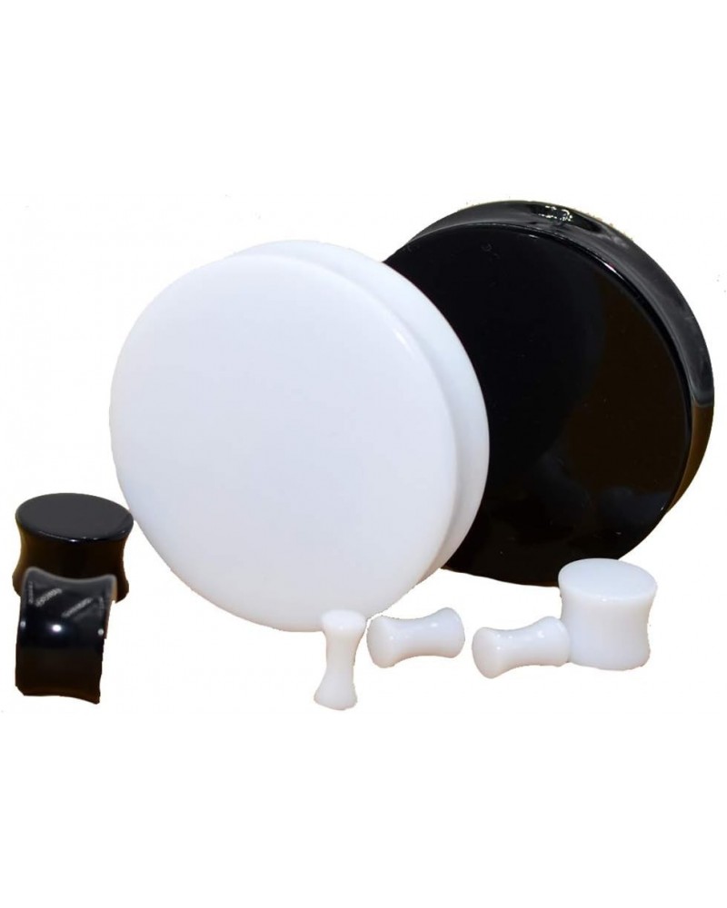 3-50mm Acrylic Solid Ear plug White&Black Earing Large Big Tunnel Size Stretcher Saddle Flesh Tunnel Expander One Pair White,...