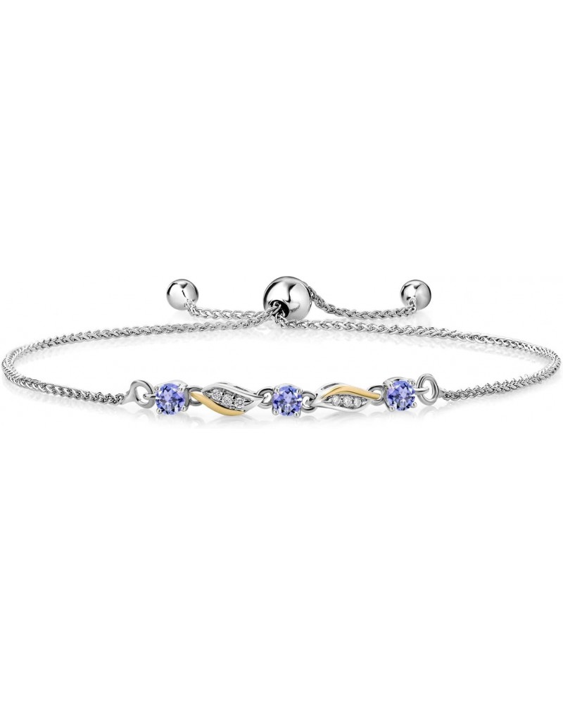 925 Sterling Silver and 10K Yellow Gold Blue Tanzanite and White Lab Grown Diamond Tennis Bracelet For Women (0.49 Cttw, Gems...