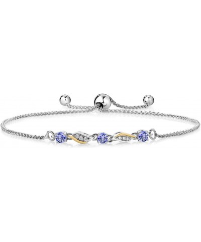 925 Sterling Silver and 10K Yellow Gold Blue Tanzanite and White Lab Grown Diamond Tennis Bracelet For Women (0.49 Cttw, Gems...