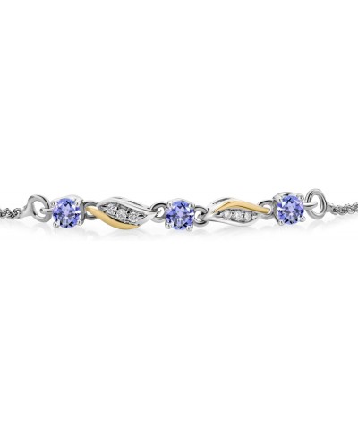 925 Sterling Silver and 10K Yellow Gold Blue Tanzanite and White Lab Grown Diamond Tennis Bracelet For Women (0.49 Cttw, Gems...