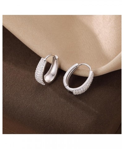 Solid 925 Sterling Silver CZ Hoop Earrings for Women Teen Girls Chunky Thick Hoop Earrings CZ Teardrop Hoop Earrings A-Silver...