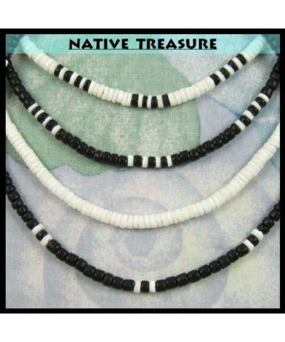 18" (4 Pack) Mens and Womens Tropical Summer Beach Surfer Necklaces From the Philippines, Black Coconut Beads and White Ark S...