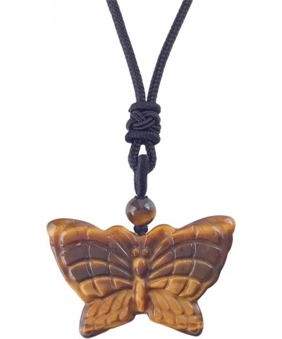 Natural Crystal Stone Pendant Necklace Adjustable Black Cord Carved Quartz Butterfly Necklace Yellow $11.75 Necklaces