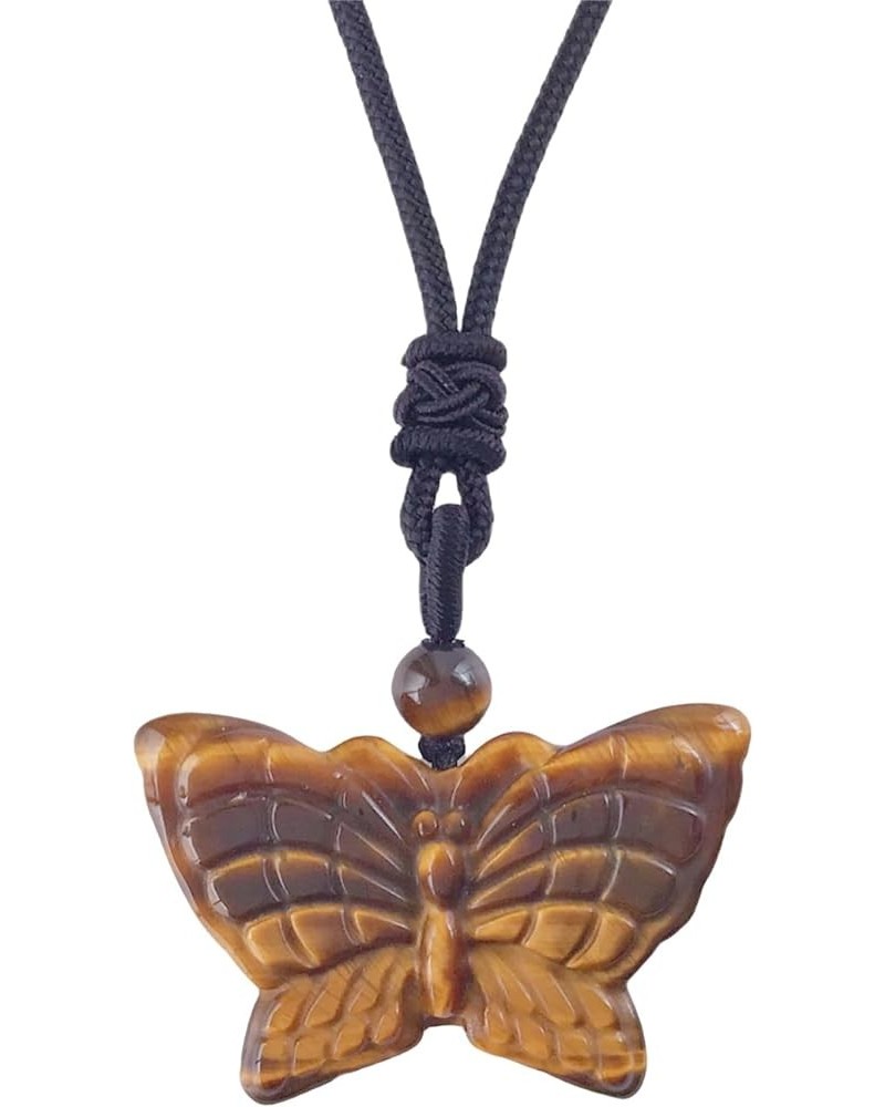 Natural Crystal Stone Pendant Necklace Adjustable Black Cord Carved Quartz Butterfly Necklace Yellow $11.75 Necklaces