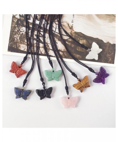 Natural Crystal Stone Pendant Necklace Adjustable Black Cord Carved Quartz Butterfly Necklace Yellow $11.75 Necklaces