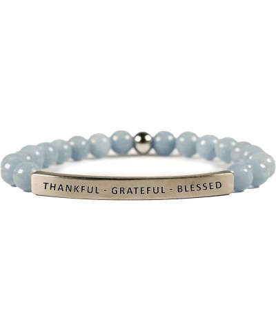 Hope Collection Unisex Stretchable Bracelets (THANKFUL, GRATEFUL, BLESSED) Blue Angelite $22.77 Bracelets