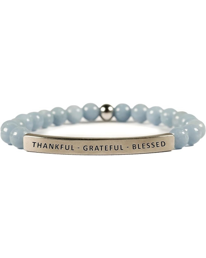 Hope Collection Unisex Stretchable Bracelets (THANKFUL, GRATEFUL, BLESSED) Blue Angelite $22.77 Bracelets