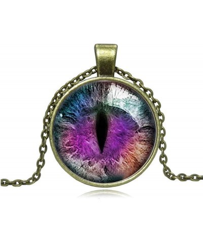 Vintage Dragon Cat Eye Glass Cabochon Silver Plated Pendant Necklace Purple $4.61 Necklaces