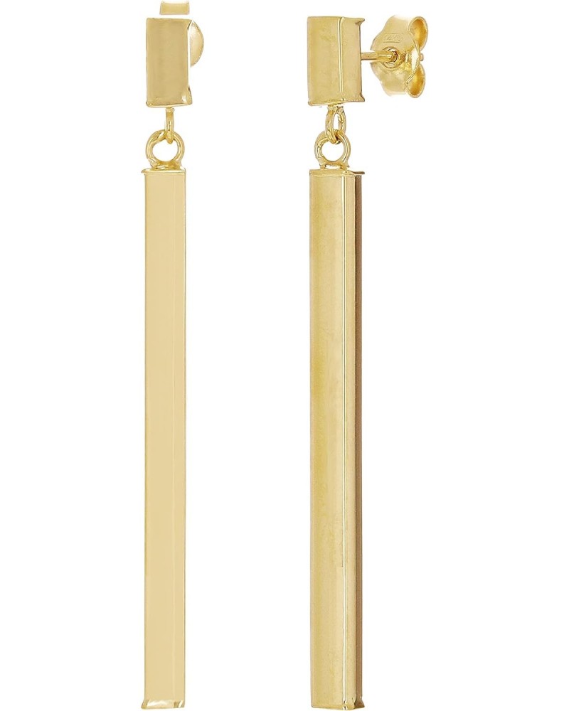 Italian 14k Yellow Gold Square Vertical Bar Dangle Drop Earrings 1.8" 2.1 grams $48.90 Earrings