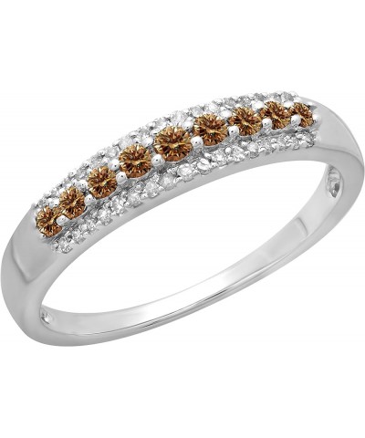 Round Gemstone and Round White Diamond Ladies Stackable Wedding Band | 10K White Gold Champagne Diamond $107.02 Bracelets