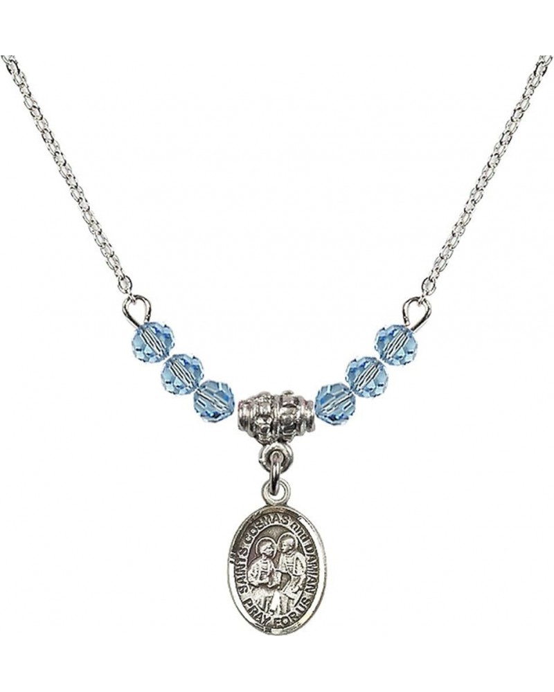 March Birth Month Bead Necklace with Catholic Patron Saint Petite Charm, 18 Inch Saints Cosmas and St Damian $26.60 Necklaces