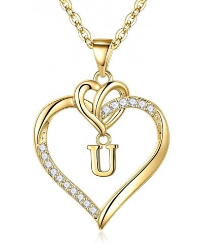 Heart Initial Necklaces for Women Girls, 14K Gold Plated Heart Initial A-Z Pendant Necklace Dainty Heart Necklaces for Women ...