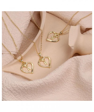 Heart Initial Necklaces for Women Girls, 14K Gold Plated Heart Initial A-Z Pendant Necklace Dainty Heart Necklaces for Women ...