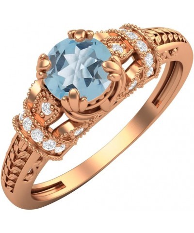 5 MM Round Shape Natural Blue Topaz Gemstone Promise Ring in 925 Sterling Silver Blossom Design Rose Gold Vermeil $15.40 Rings