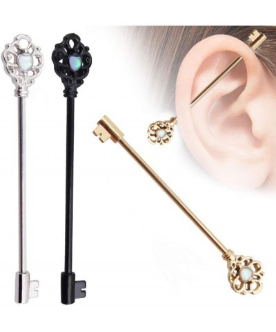 Body Piercing Jewelry,Hollow Key Industrial Barbell Earring Stainless Steel Cartilage Piercing Jewelry Perfect a Jewelry Gift...