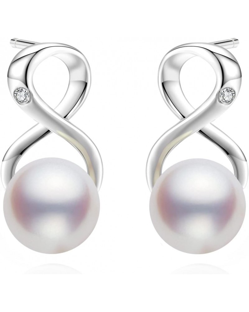 Infinity Earrings Premium AAA Top Grade White Pearl 8-9mm 18K Gold Plated 925 Sterling Silver – Birthday Anniversary Wedding ...