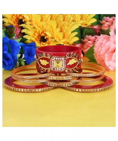 Designer Stone Chura Base Glittery Design Embroidery Fashion Designing Plastic Bridal Dulhan Rajasthani Bangle For Women, 2.4...