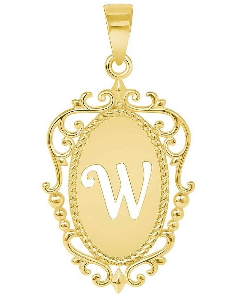 14k Yellow Gold Elegant Filigree Oval Uppercase Initial Script Letter Plate Pendant - A to Z W $45.00 Pendants