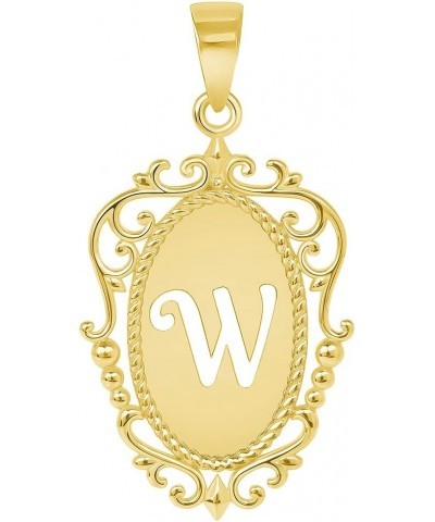 14k Yellow Gold Elegant Filigree Oval Uppercase Initial Script Letter Plate Pendant - A to Z W $45.00 Pendants