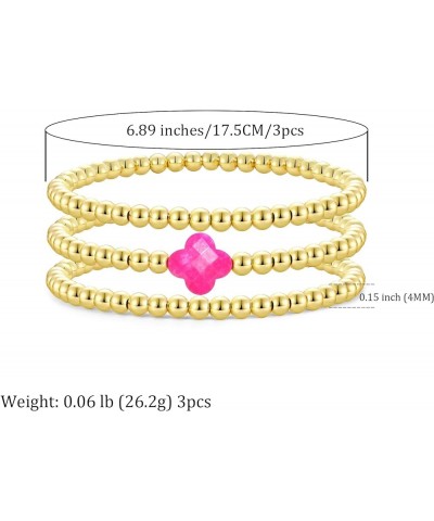 Colorful Clover Gold Beaded Bracelets For Women Gold plated Ball Lucky Four Leaf Clover Stretch Bracelet For Women Girls Tren...