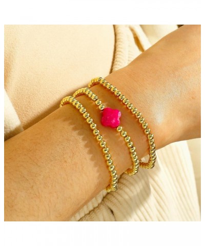 Colorful Clover Gold Beaded Bracelets For Women Gold plated Ball Lucky Four Leaf Clover Stretch Bracelet For Women Girls Tren...