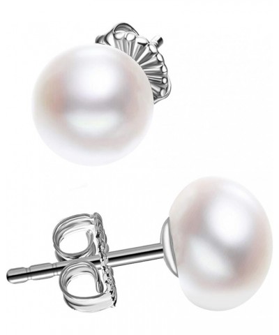 Sterling Silver White Button Freshwater Cultured Pearl Stud Earrings for Women Gift 7.5-8mm Sterling Silver $11.51 Earrings