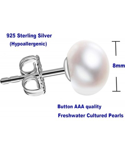 Sterling Silver White Button Freshwater Cultured Pearl Stud Earrings for Women Gift 7.5-8mm Sterling Silver $11.51 Earrings