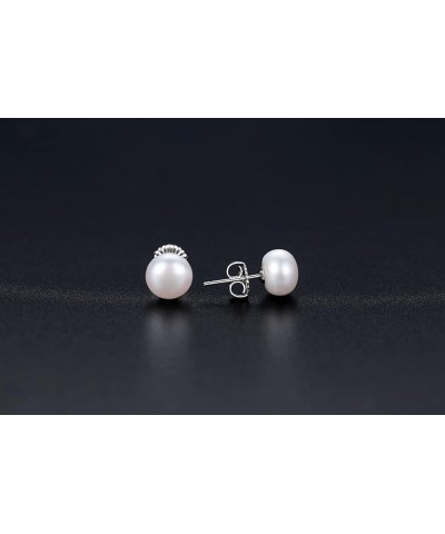 Sterling Silver White Button Freshwater Cultured Pearl Stud Earrings for Women Gift 7.5-8mm Sterling Silver $11.51 Earrings