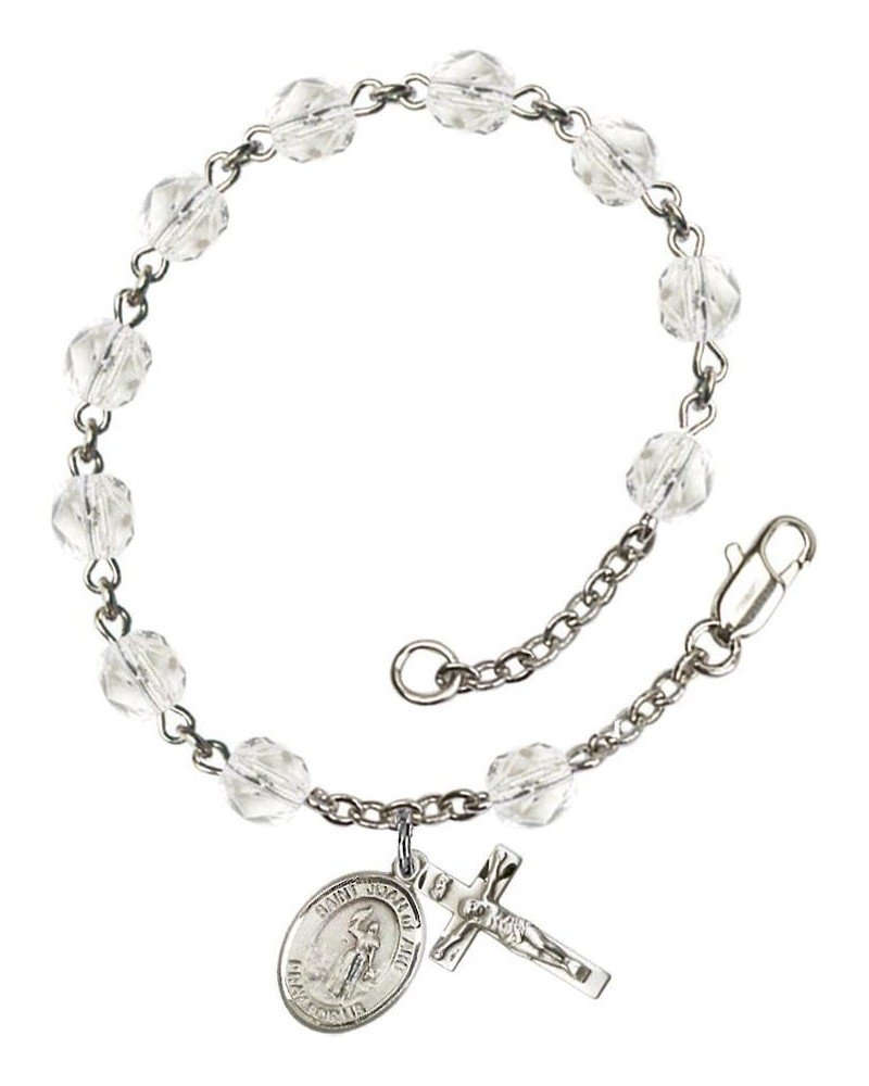 St. Joan of Arc Silver Plate Rosary Bracelet 6mm Fire Polished Beads - Every Birth Month Color April Crystal $36.49 Bracelets