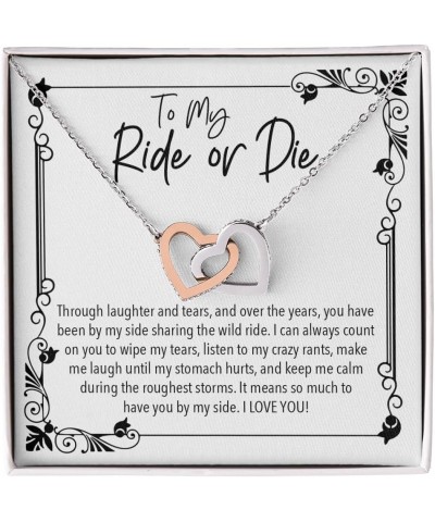 Female Best Friend Gift Ideas - Womens Pendant Necklaces with Message Cards, TwoTone Box InterlockingHearts-To My Ride Or Die...