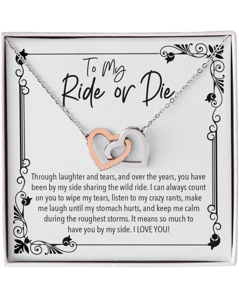 Female Best Friend Gift Ideas - Womens Pendant Necklaces with Message Cards, TwoTone Box InterlockingHearts-To My Ride Or Die...