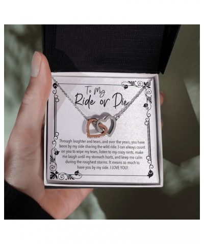 Female Best Friend Gift Ideas - Womens Pendant Necklaces with Message Cards, TwoTone Box InterlockingHearts-To My Ride Or Die...