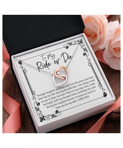 Female Best Friend Gift Ideas - Womens Pendant Necklaces with Message Cards, TwoTone Box InterlockingHearts-To My Ride Or Die...